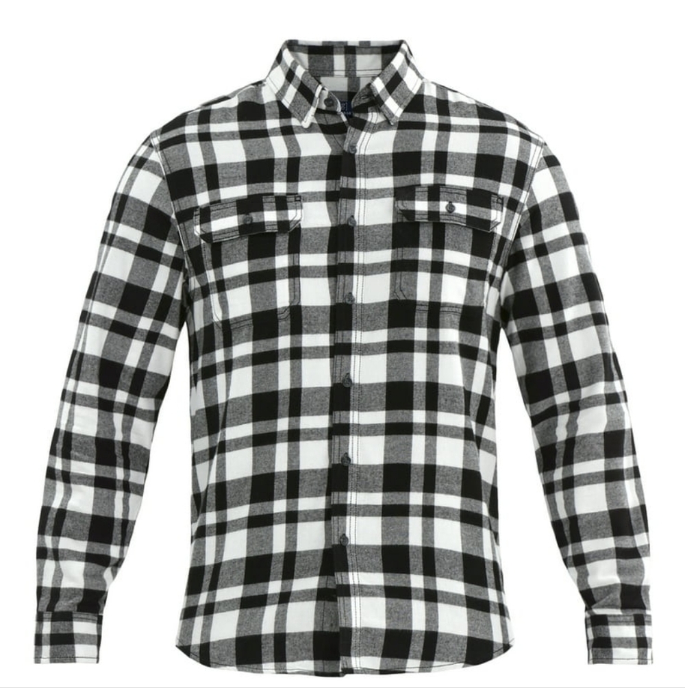 George Button Down Black & White Plaid Unisex Flannel Shirt - Size: L